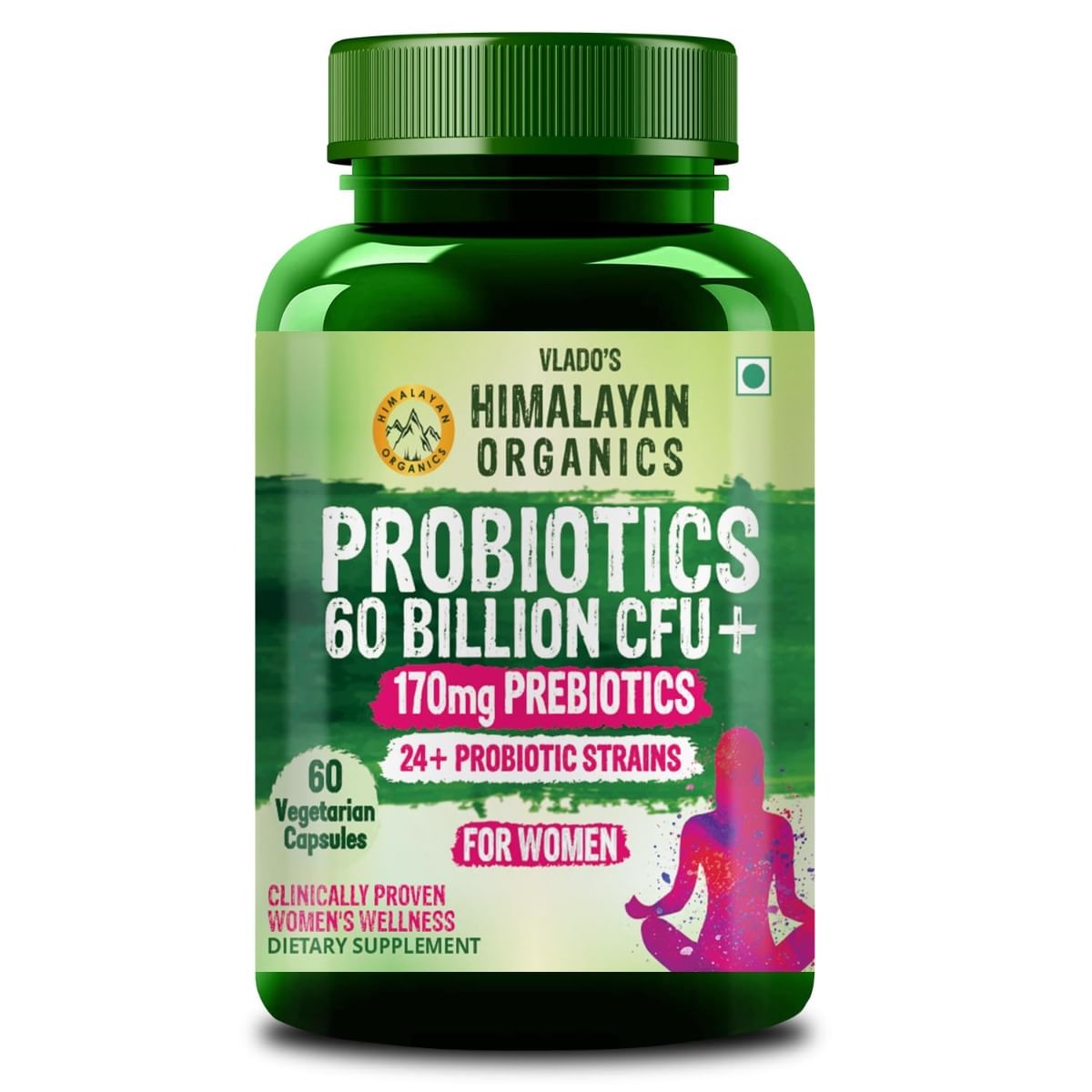 

Vlado's Himalayan Organics Probiotics Supplement 60 Billion CFU+ Gut Health Supplements for women | 170mg Prebiotics and 24+ Clinically Proven Stra...