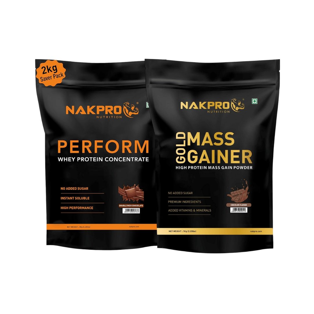 

NAKPRO Perform Whey Protein Concentrate 2kg Double Rich Chocolate | 24g Protein, 5.3g BCAA | Nakpro Gold Mass Gainer Powder 1 Kg, Chocolate| Lean M...
