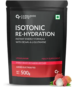 Carbamide Forte Isotonic Powder | Instant Energy Drink for Workout | Electrolyte Powder with added BCAA & L Glutamine - Litchi Flavour - 500g  (Pack of 1)