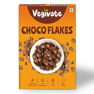 Vegivate Choco Flakes source of dietry fiber, Zero cholestrol, Rich in iron, Source of Protein and Fibre High in Calcium & Protein Chocos Breakfast Cereals - 300gm