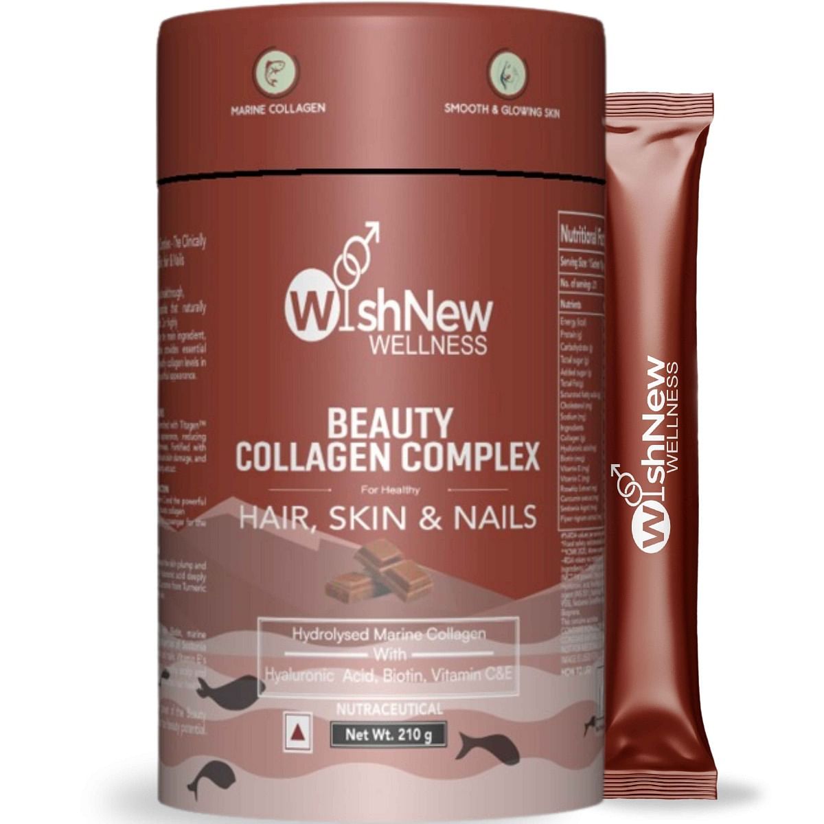 

WishNew Wellness BEAUTY COLLAGEN COMPLEX, 21 Servings | Chocolate Flavor | Advanced Formula for Healthy Hair, Skin & Nails | 1 Sachet (10g) Serving