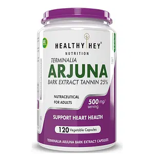 HealthyHey Nutrition Terminalia Arjuna Bark Extract - Tannin 25% - 500mg - 120 Veg Capsules