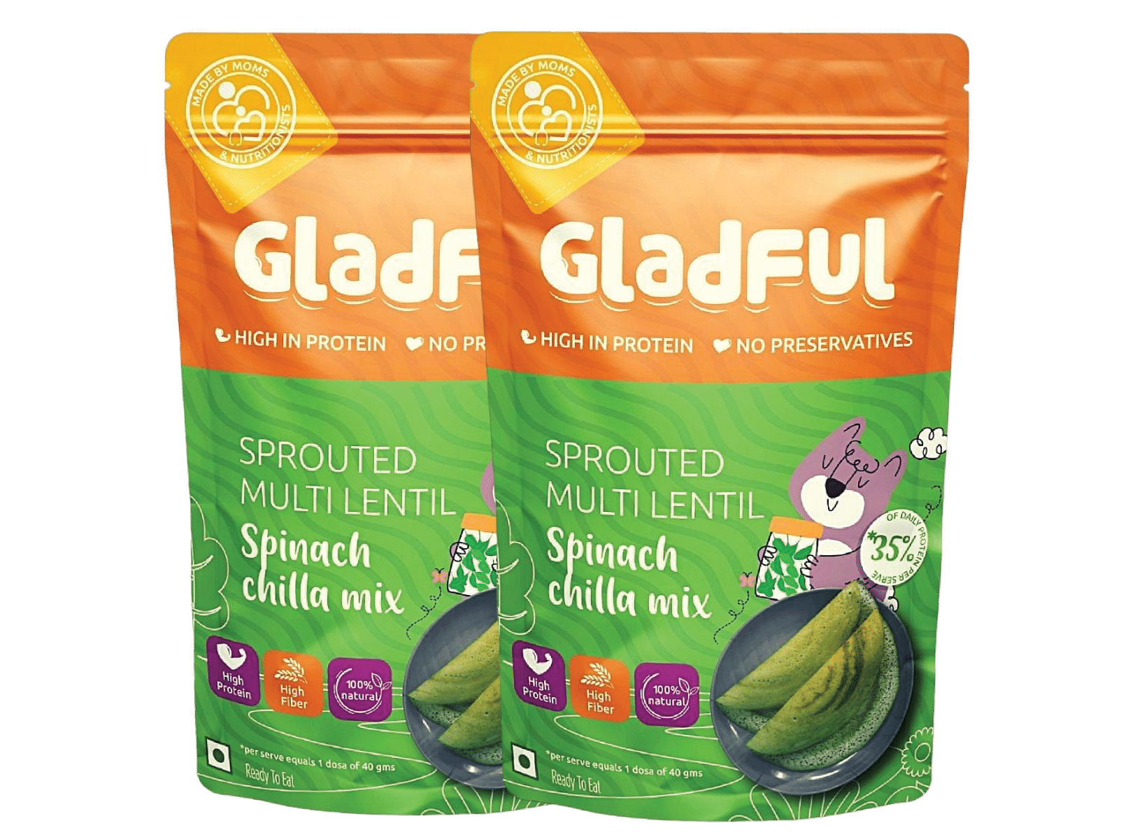 

Gladful Spinach Protein Sprouted lentils & millets Instant Chilla Dosa Mix | Pack of 2