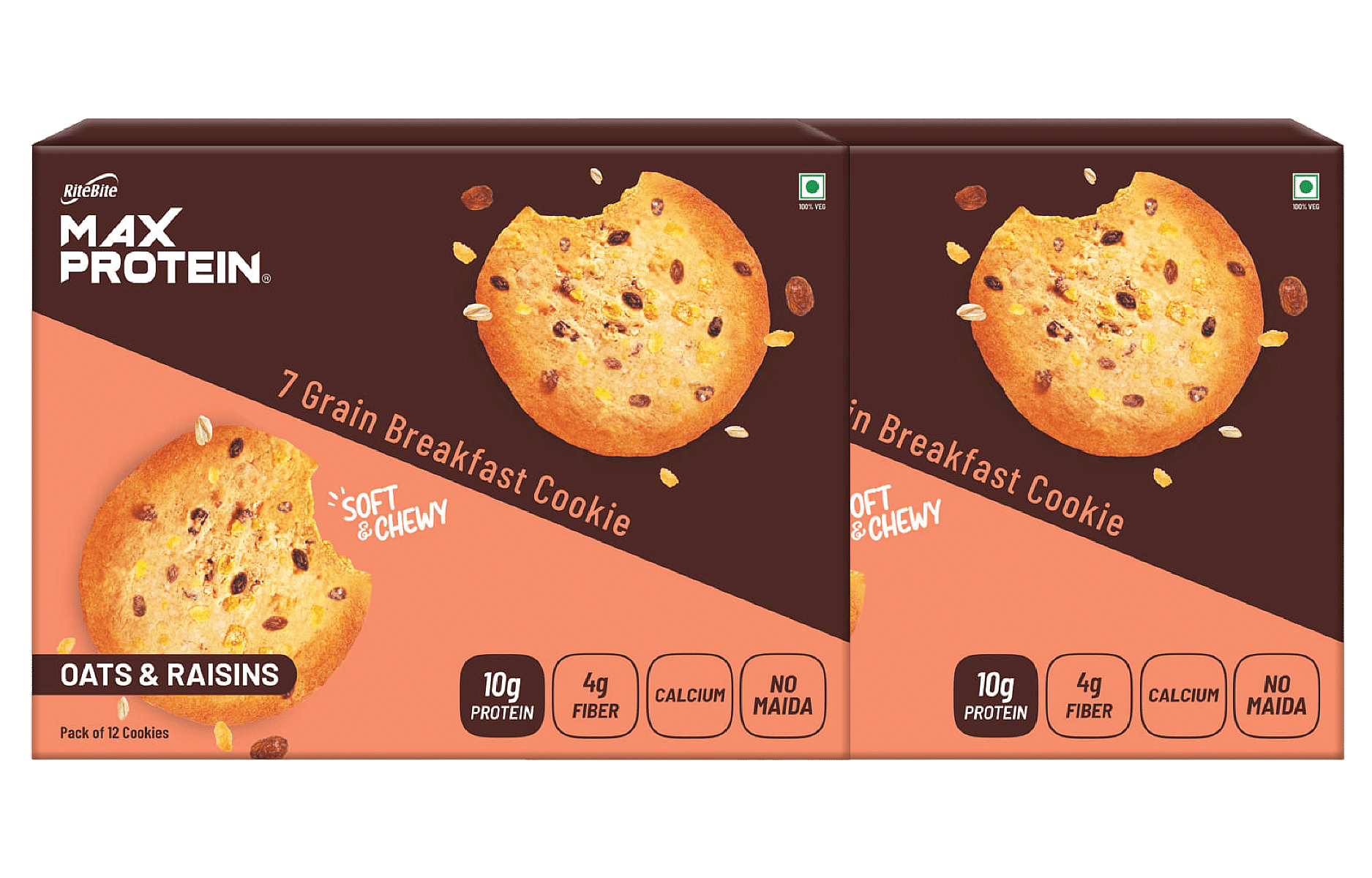 

RiteBite Max Protein Cookies Oats & Raisins 660 g | Pack of 24