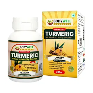 BODYWELL Turmeric (Haridra) Extract Capsule | Immunity Booster | Anti-Inflammatory | Strong Antioxidant | Detoxifier | Joints Pain Relief | Good for Skin Health | 300 mg  (60 Capsules)