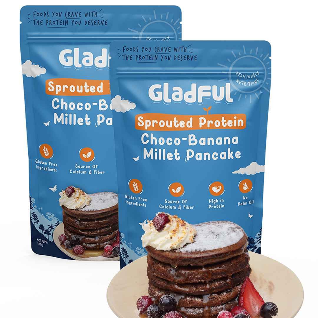 

Gladful Sprouted Pancake Choco Banana with Millet Lobia Masoor Protein for Kids & Families - Pack of 2 - 300 Gms