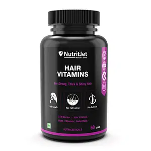 NutritJet Hair Vitamins With DHT Blocker, Biotin, Multivitamins for Hair Growth & Hair fall Control For Women & Men – 60 Veg Tablets
