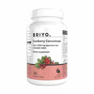 Briyo cranberry concentrate chewable tablets (equivalent to 12500 mg cranberry fruit) natural berry flavor 90 tablets