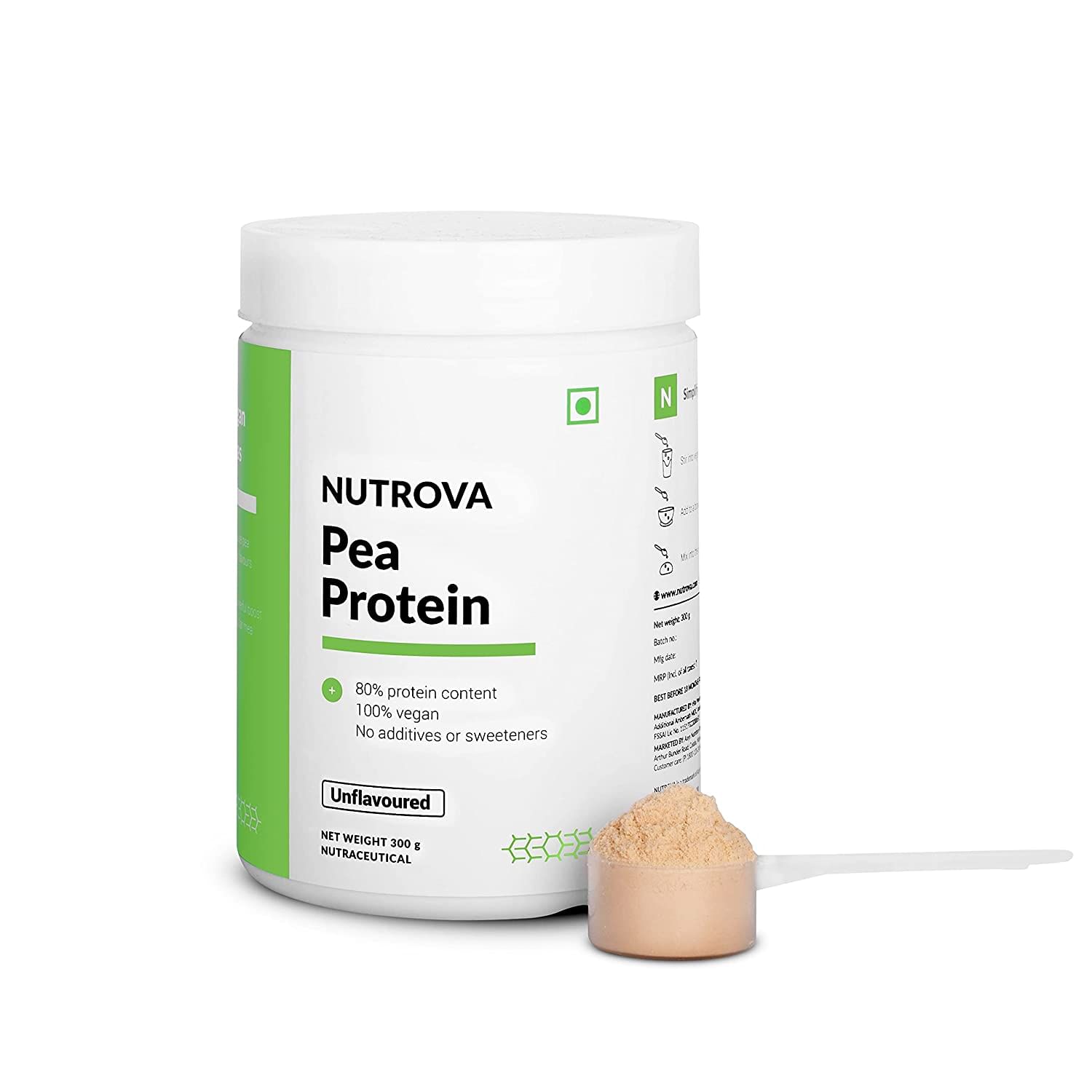

Nutrova Pea Protein Powder, Vegan Protein Isolate - No Added Sugar, Artificial Sweeteners Or Flavours, Vegan & Gluten-Free (300Gm) 80% Protein Con...