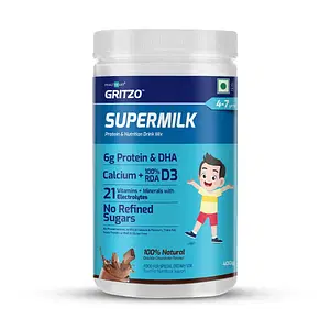 Gritzo SuperMilk Daily Nutrition (4-7y Kids),6g Protein with Zero Refined Sugar, Double Chocolate, 400g