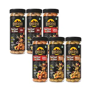 Eatopia Superfood Oat Bites - 2 BBQ + 2 Cheese Tomato + 2 Masala Crunch | Protein & Fibre enriched Diabetic friendly Healthy Snacks | Whole Grain, No Maida, Not fried, Non GMO, Gluten Free - Pack of 6