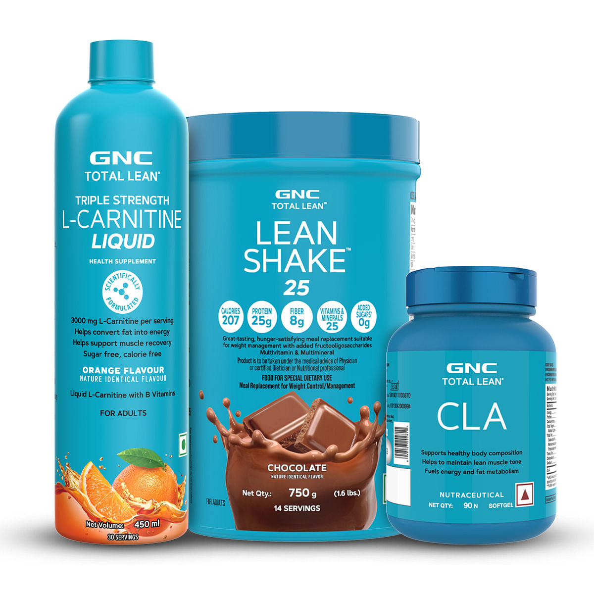 

GNC Slimming Kit | Total Lean CLA (90 Tablets) | L-Carnitine Liquid (Orange, 450ml) | Lean Shake (Chocolate, 1.6lbs) | Maintains Lean Muscles | Bur...