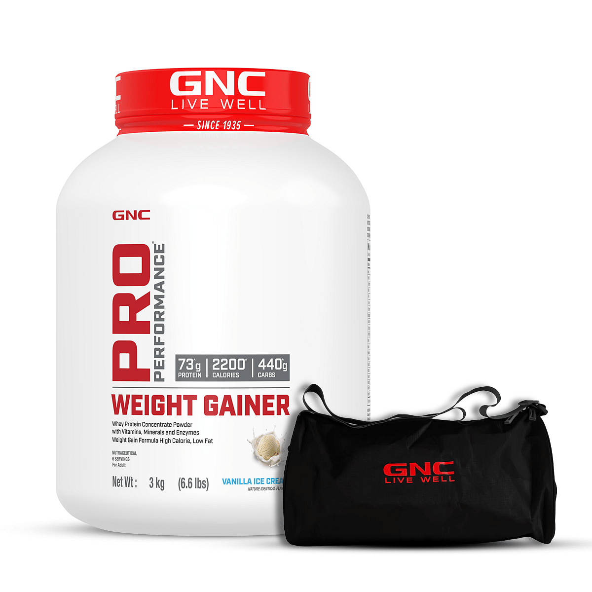 

GNC Pro Performance Weight Gainer & Gym Bag Kit | Vanilla Ice Cream | 3 Kg | Promotes Healthy Body Gains | Reduces Muscle Breakdown |