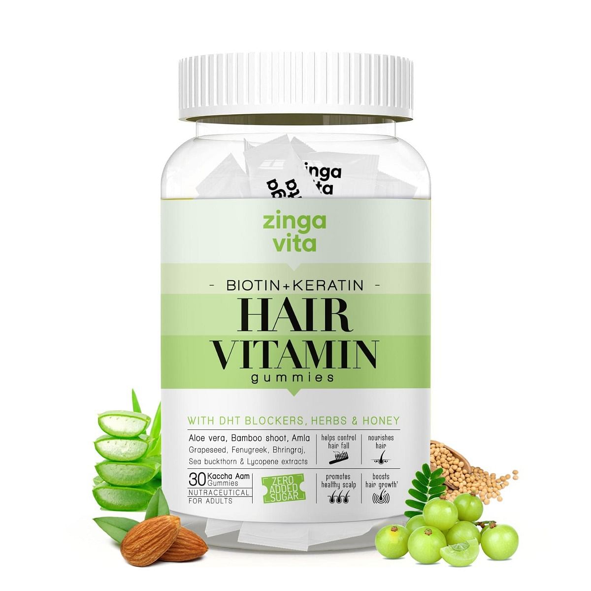 

Zingavita Biotin + Keratin Hair Gummies (with Honey) for Stronger, Shinier Hair -30Gummies