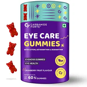 Carbamide Forte Eye Gummies - Lutein and Zeaxanthin Eye Supplements with Astaxanthin, Veg DHA and Vitamin C for Vision Support & Eye Health - Cranberry Flavour - 60 Veg Gummies
