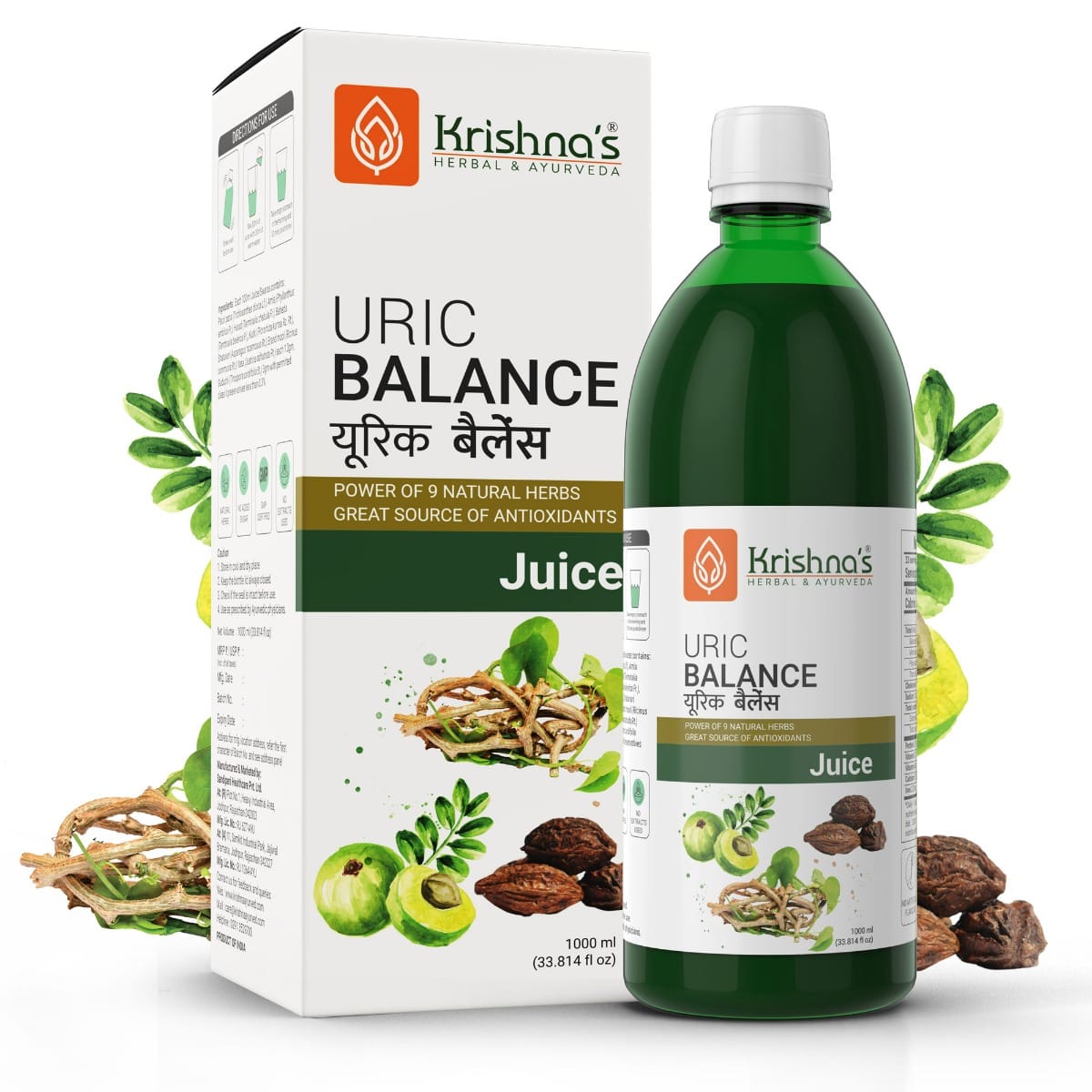 

Krishna's Uric Balance Juice 1000 ml | Balancing uric acid naturally | Power of 9 herbs