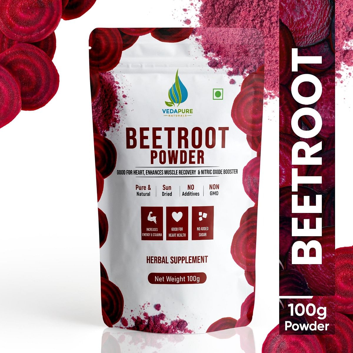 

VEDAPURE Pure & Natural Beetroot Powder for Face (Face Pack) | Hair (Hair Mask) | Lips | Drinking | Pre-Workout | Supports Blood Pressure Levels | ...