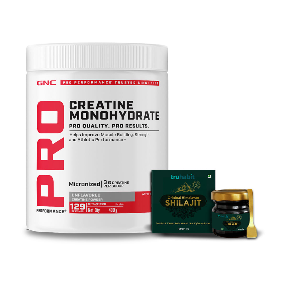 

GNC Creatine Monohydrate Unflavoured 400gm & Truhabit shilajit 10gm