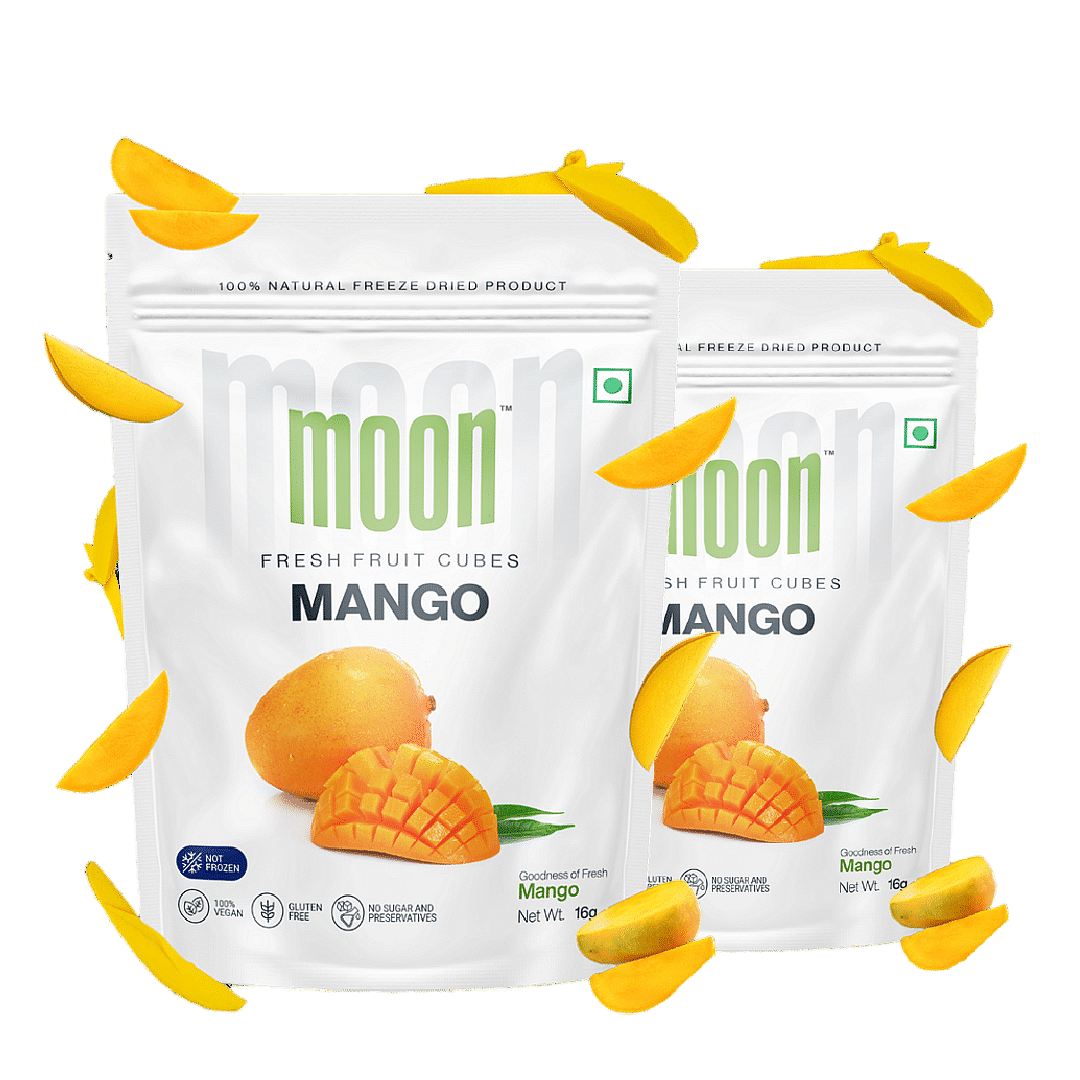 

Moon Freeze Dried Mango Cubes | Healthy Mango Snack | 100% Natural, Vegan, No Preservatives, No Added Sugar | 16g | Pack of 2