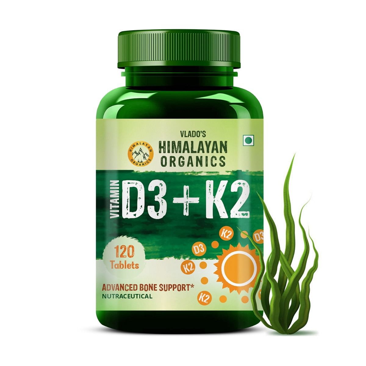 

Vlado's Himalayan Organics Vitamin D3 with K2 As MK7 Supplement- 120 Veg Tablets