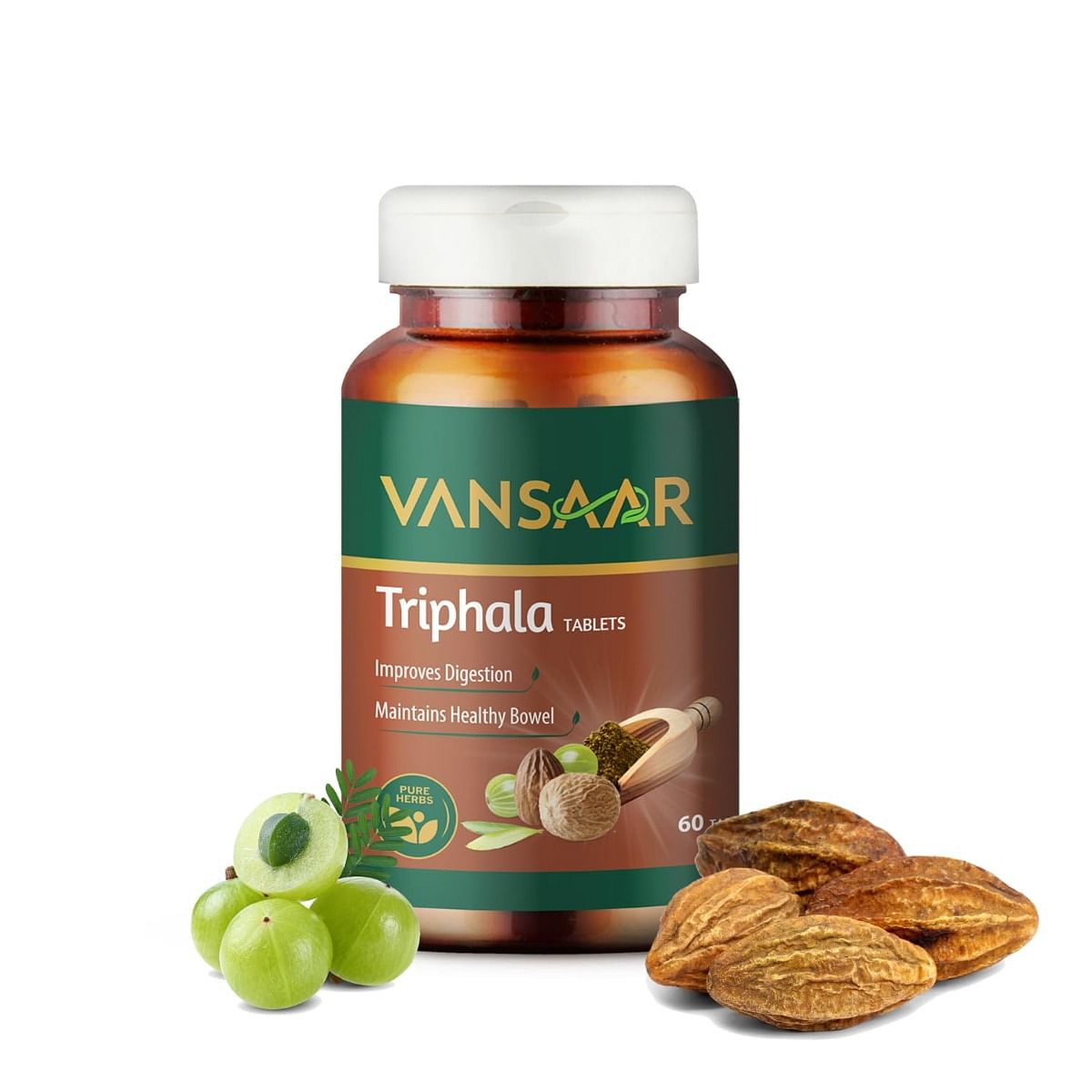 

Vansaar Triphala Tablets| Supports Bowel Wellness | Relieves Constipation & Indigestion - 60 Tablets