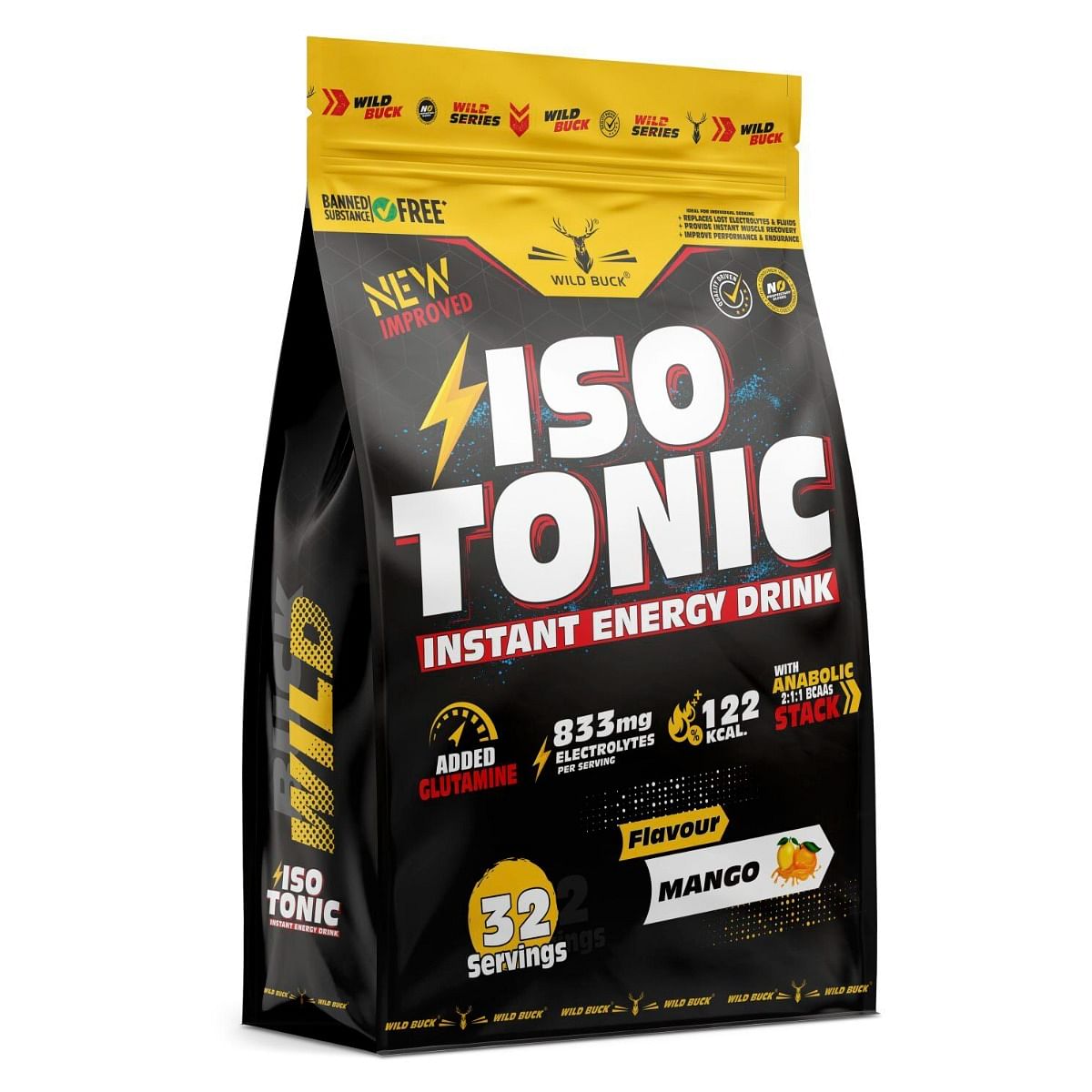 

WILD BUCK Isotonic Instant Energy Drink Formula with Anabolic Stack 2:1:1 BCAA & L-Glutamine (1kg, Mango)