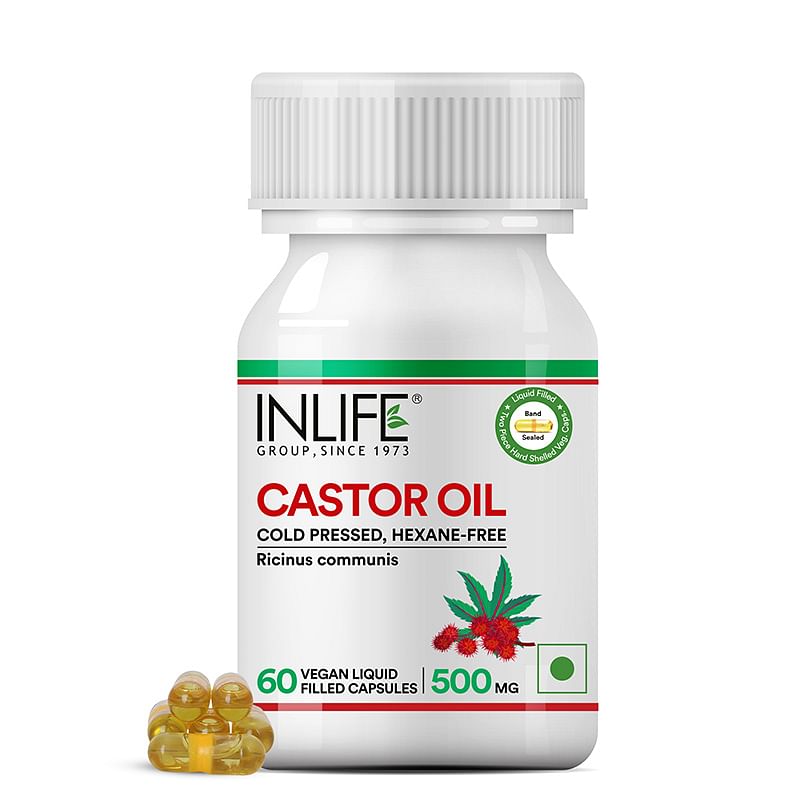 

INLIFE Castor Oil Supplement for Hair and Skin, Natural Laxative, Quick Release, 500mg – 60 Liquid Filled Vegetarian Capsules (Pack of 1)