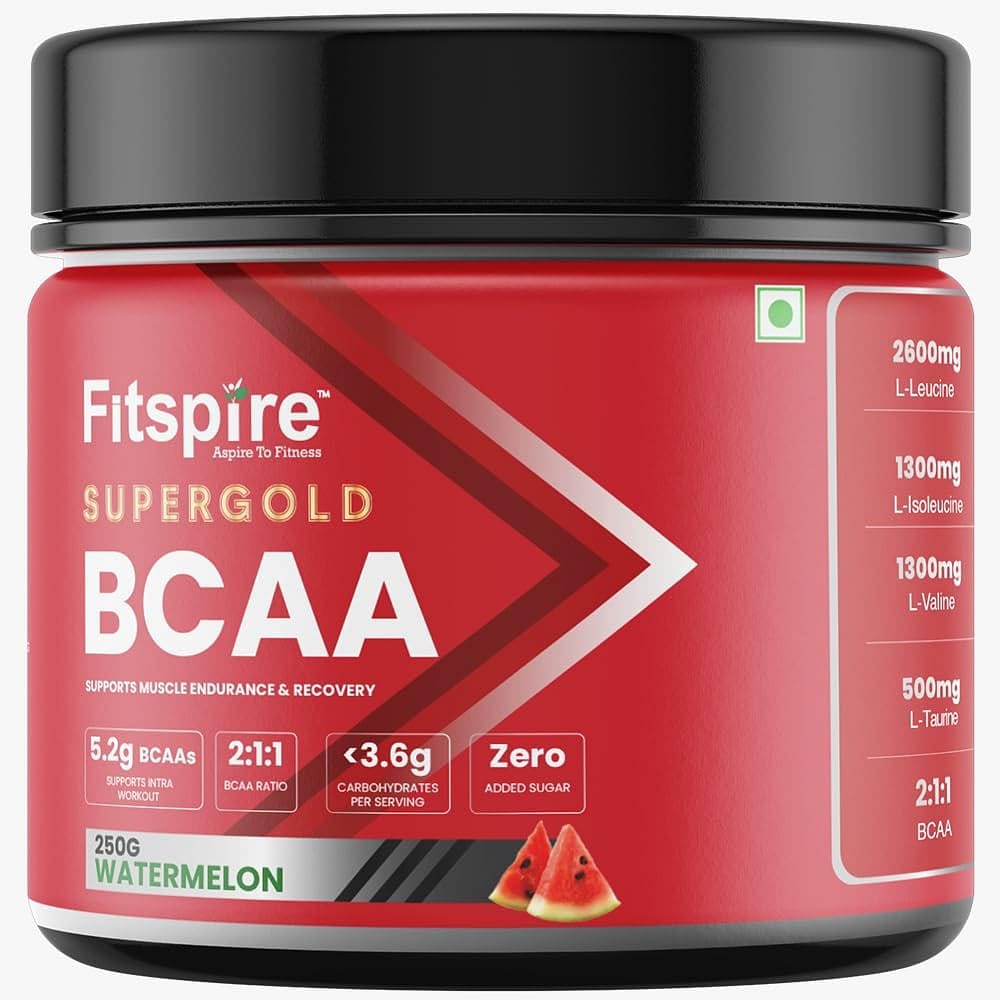 Fitspire Super Gold Vegan BCAA Intra-Workout - For Fast Muscle Recovery, Boost Energy, Increase Endurance, Reduces Muscle Soreness & Fatigue -250g