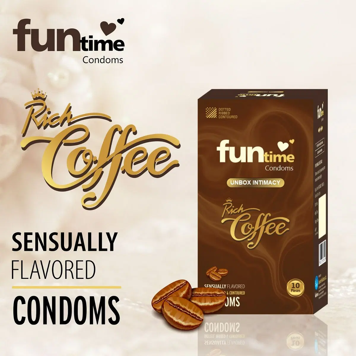 Funtime Dotted, Ribbed & Contoured 10pcs Each Rich Coffee Flavored