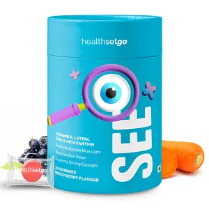 HealthSetGo Eye Care Gummies | Lutein, Astaxanthin & Omega 3 | Blue Light Gaurd | Prevents Dry Eyes & Eye Strain | Adults & Kids | Mixed Berry Flavor | 30 Pack