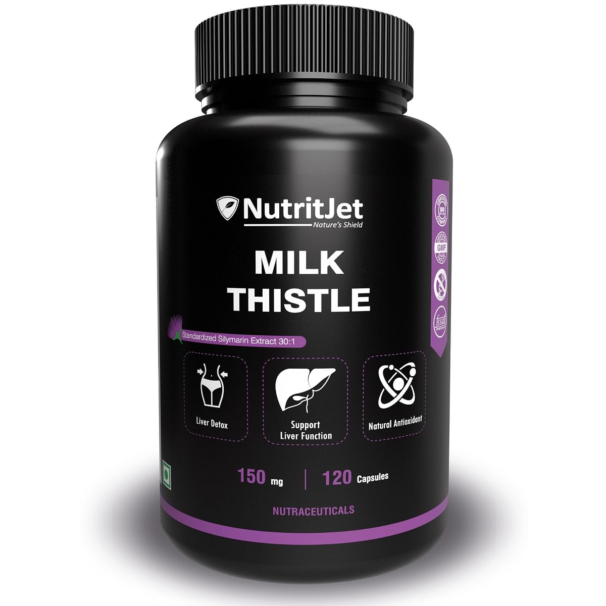 

NutritJet Milk Thistle 30:1 – Liver Cleanse Support Detox – Silymarin – Extra Strength – 120 Veg Capsules