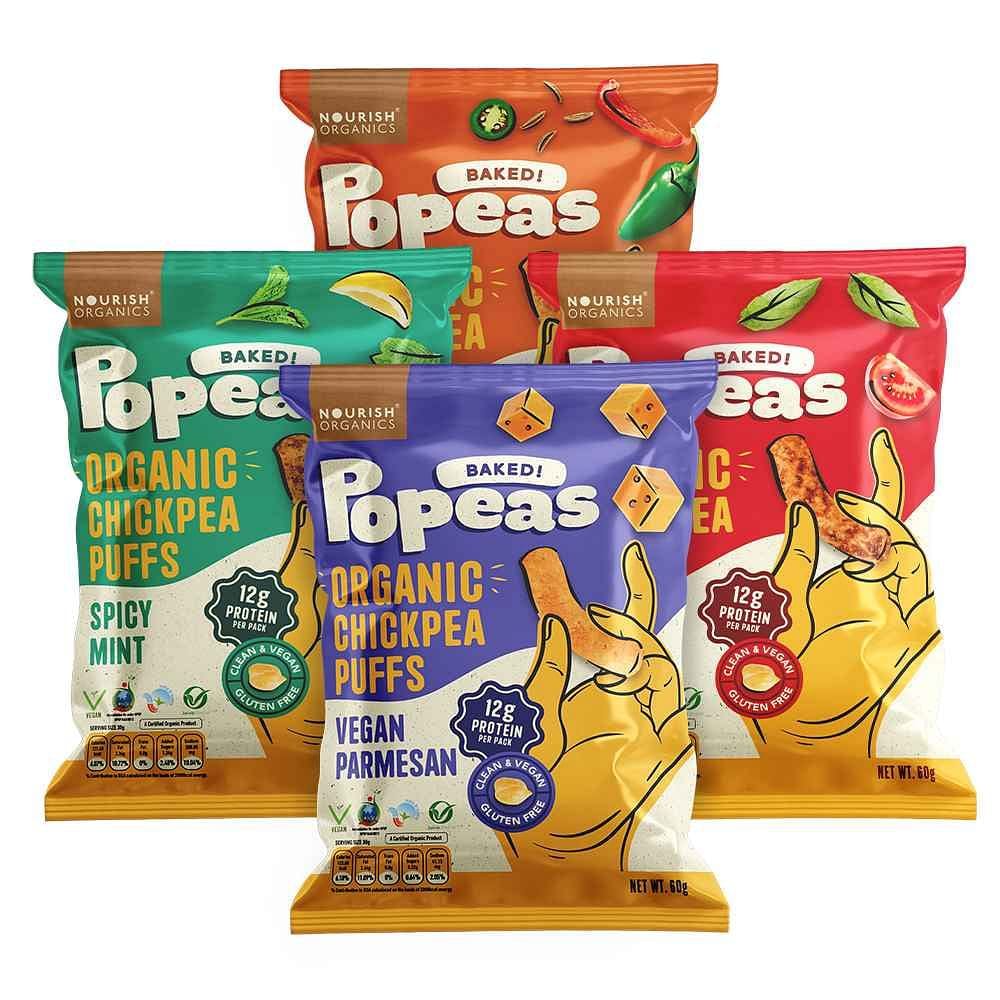 Nourish Organics 4 in 1 Variety Chickpea Baked Popeas Protein Puffs | Gluten Free