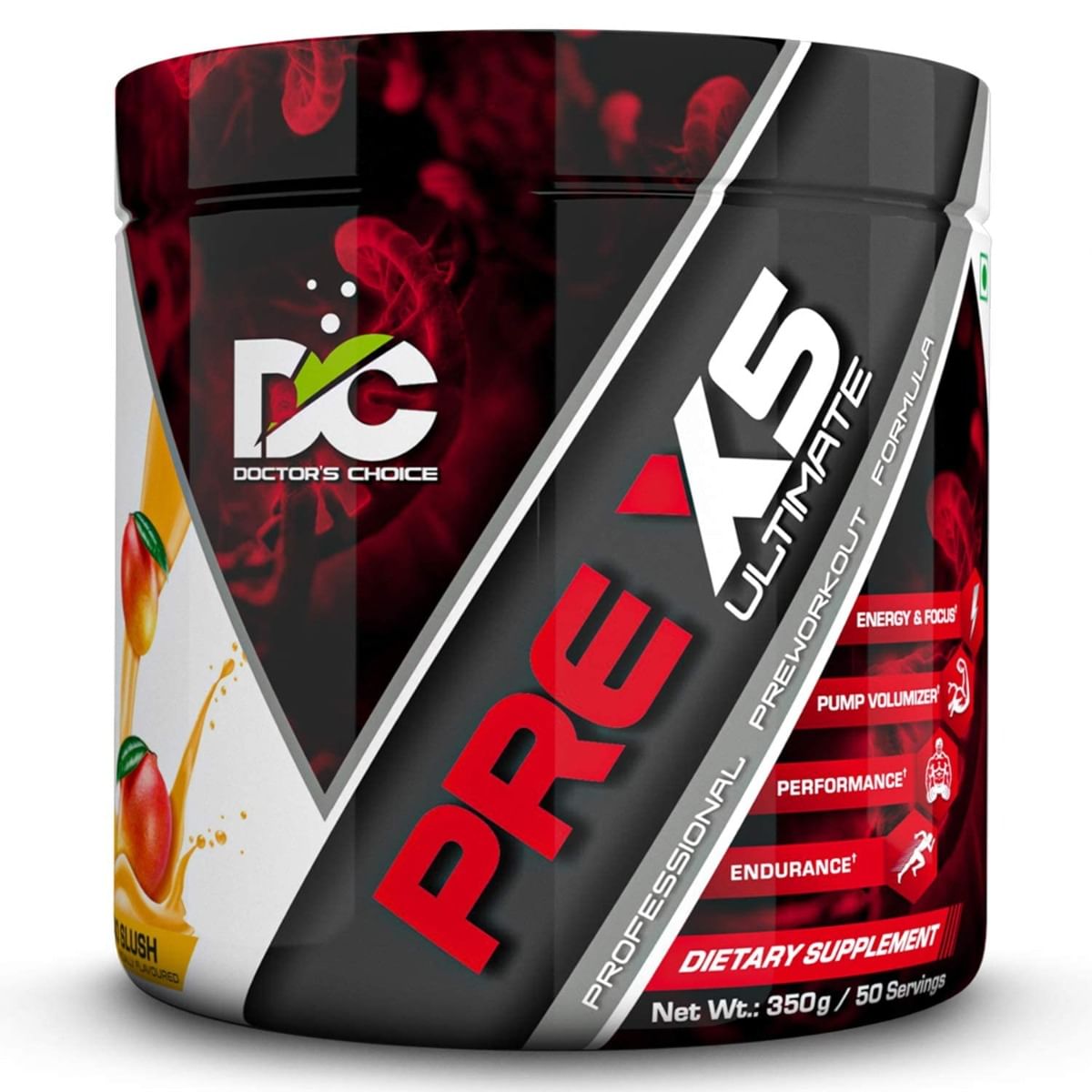 

DC DOCTOR'S CHOICE PRE-X5 Ultimate Professional Pre-Workout Formula, Mango Slush, 350 g Powder, USA FDA REGD 50 Serving