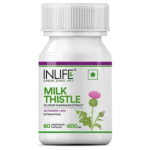 INLIFE Milk Thistle 80% Silymarin Liver Cleanse Detox Support Supplement, 600 mg - 60 Veg. Capsules