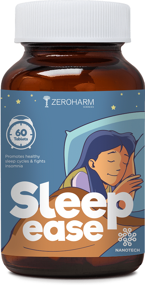 

ZEROHARM Sleep Ease tablets | Calmness and nerve relaxation | Sleep cycle regulation | Muscle restoration & relaxation | Helps initiate relaxed sle...