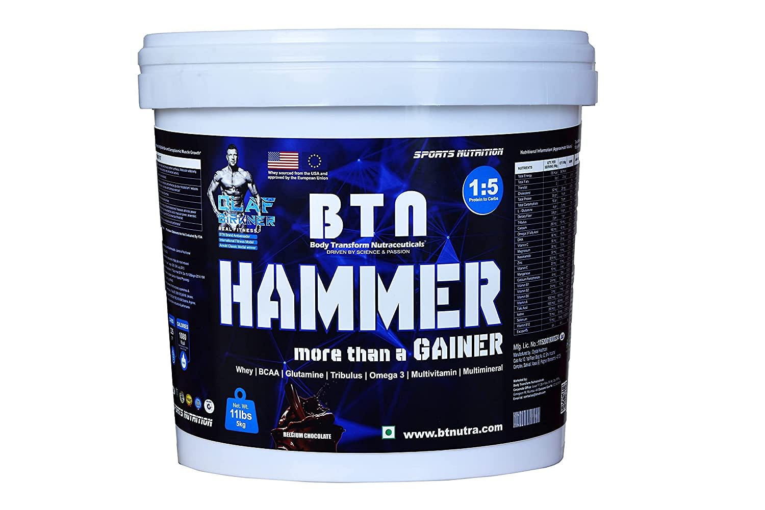 

Body Transform Nutraceuticals BTN Hammer with Tribulus, Omega 3 and Multivitamins and Multimineral Support - 11 lbs. (5 kg) (Belgium Chocolate)