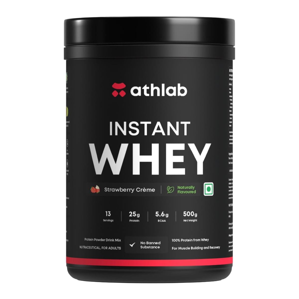 Athlab Instant Whey Protein| No Preservatives - Whey Protein Concentrate, Strawberry Powder, Monk Fruit Powder & Nothing Else | Naturally Sweetened & Flavoured - Strawberry Creme