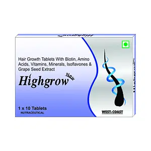Westcoast Highgrow Tablet for Hair Growth & scalp health with Biotin, Amino Acids, 10+ Vitamins & Minerals & Grape Seed Extract - 10 Tablets