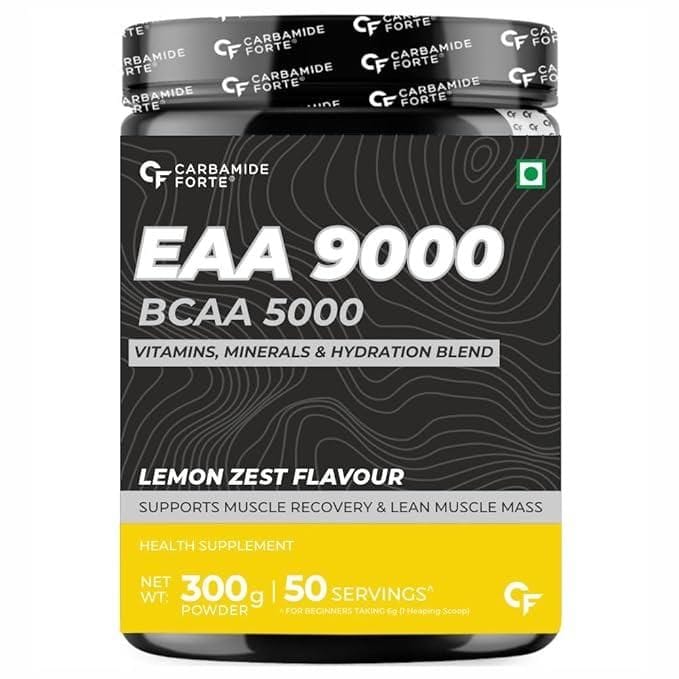 Carbamide Forte EAA 9000mg Supplement with BCAA 5000mg | EAA Supplement for Men & Women with Hydration Blend & Vitamins - Lemon Zest