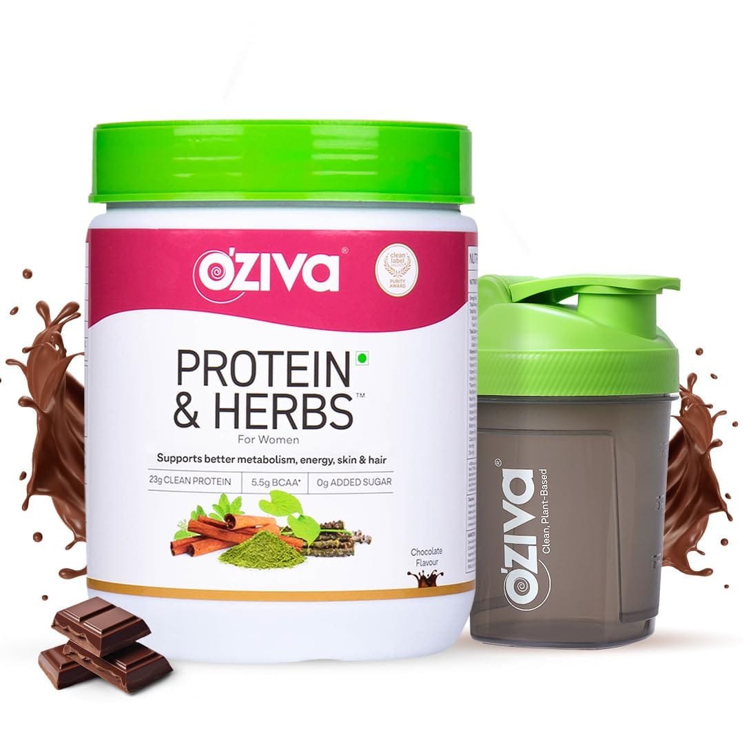 

OZiva Protein and Herbs for Weight Management, Women - Chocolate, 453g (1 lbs) with Shaker (300ml)