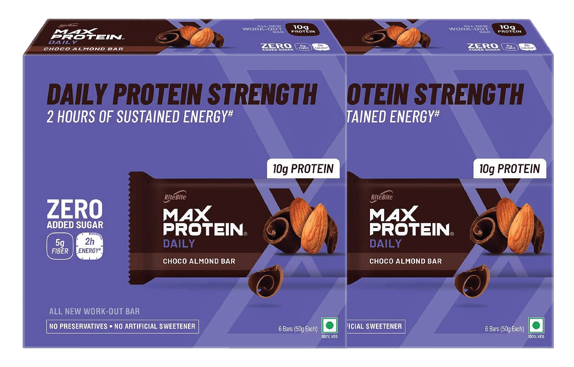 

RiteBite Max Protein Daily 300g | 10g Protein | Choco Almond Flavour | Strength | Energy | 6 Bars | Pack of 2