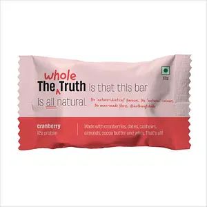 The Whole Truth - Protein Bars | Cranberry | Pack of 6 x 52g each | No Added Sugar | No Preservatives | No Artificial Sweeteners | No Gluten or Soy | All Natural Ingredients