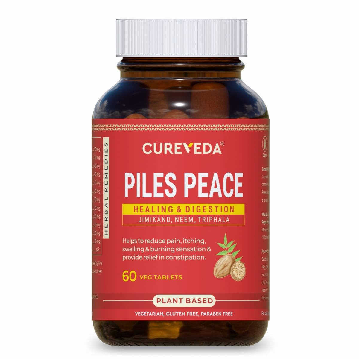 

Cureveda Piles Peace Herbal Tablets | Improve Digestion and Relief from Constipation, Pain & Swelling | Helps to Reduce Itching, Inflammation & Swe...