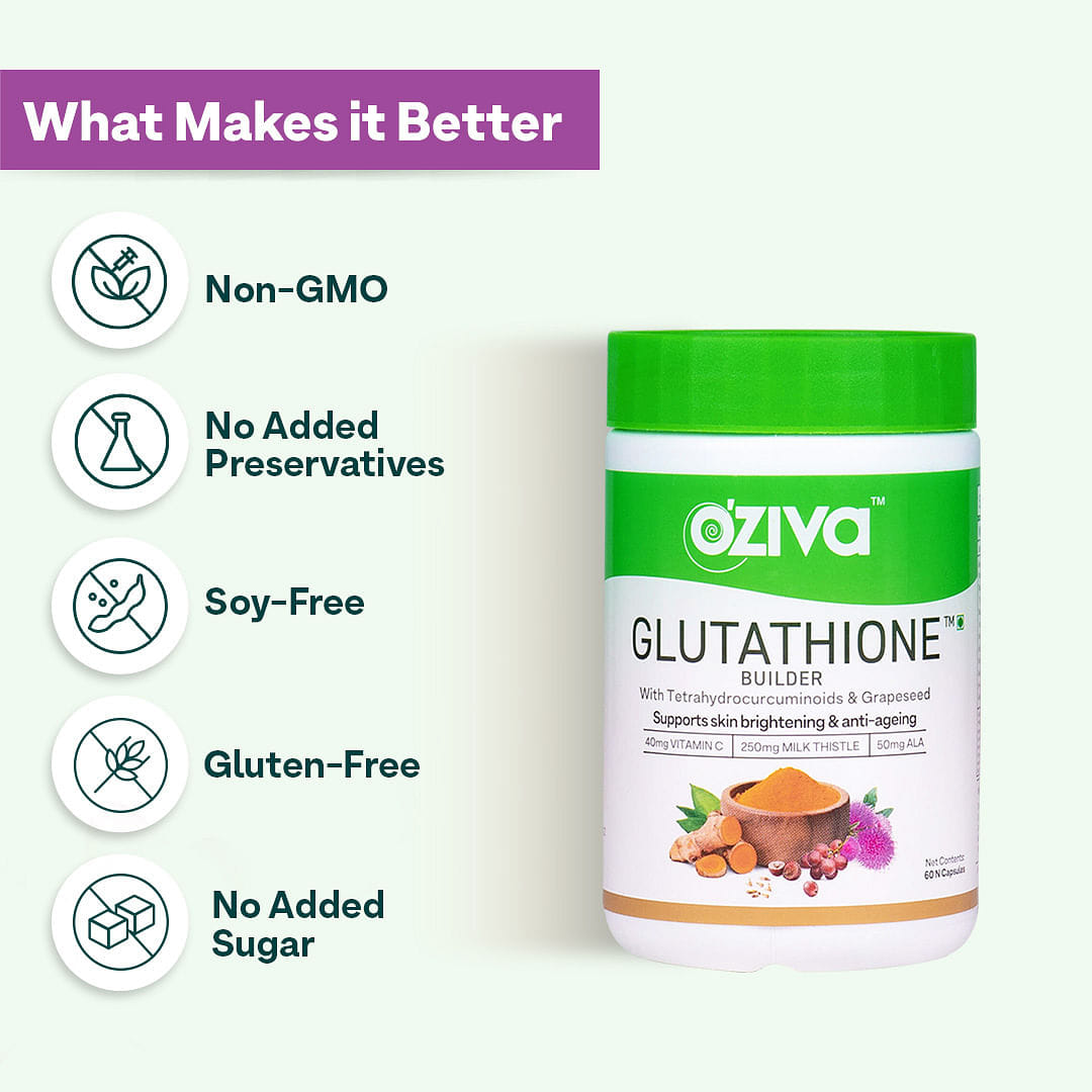 Oziva Plant Based Glutathione Builder, 60 Capsules| For Hydration, Skin  Brightening & Powerful Antioxidant Activity With Skin Vitamins Grapeseed &  Milk Thistle