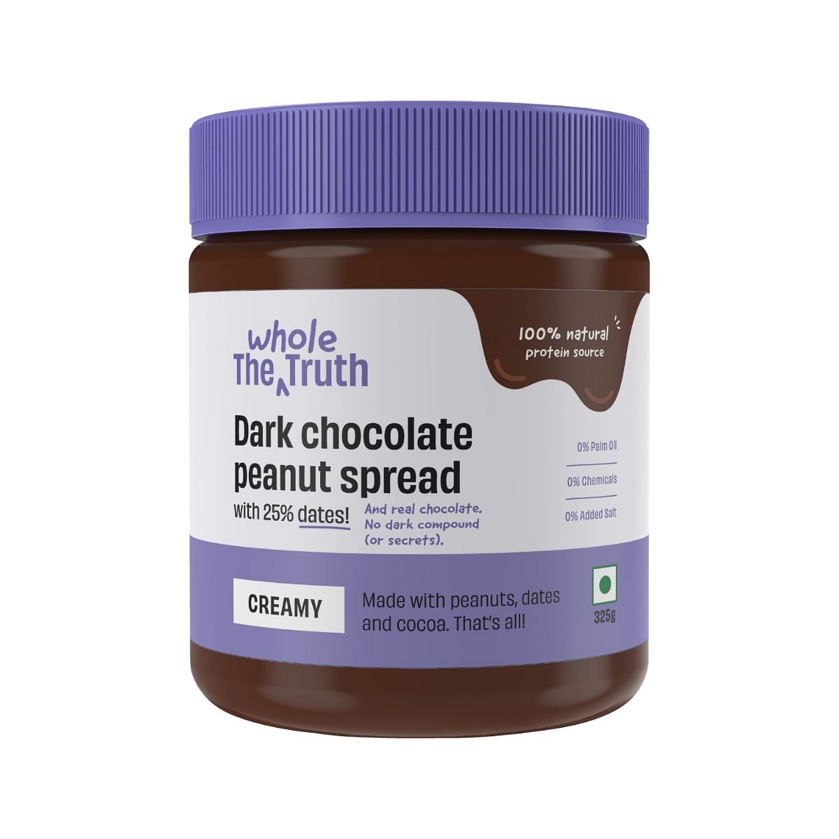 

The Whole Truth - Dark Chocolate Peanut Spreads | 325 g | Creamy | No Added Sugar | No Artificial Sweeteners | Gluten Free | No Preservatives | 100...