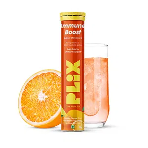 PLIX Vitamin C Immunity Booster 15 Effervescent Tablets | Pack of 1 (Orange Flavour) | Contains Amla and Zinc | Helps Improve Mood | Increases Energy Levels | Gluten-Free | Non-GMO | Vegan
