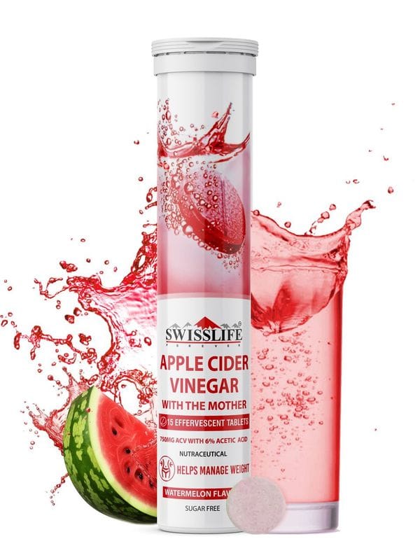 

SwissLife Forever Apple Cider Vinegar 750 mg Effervescent Tablets | with Vit.B6, Vit.B12,15 Tablets - Pack of 1