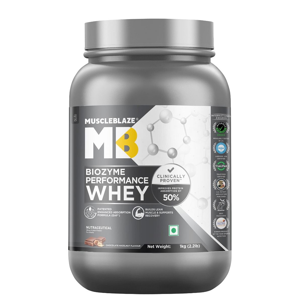 

MuscleBlaze MB Biozyme Performance Whey 1kg | 28 Serving | Chocolate Hazelnut Flavour | Muscle Gain