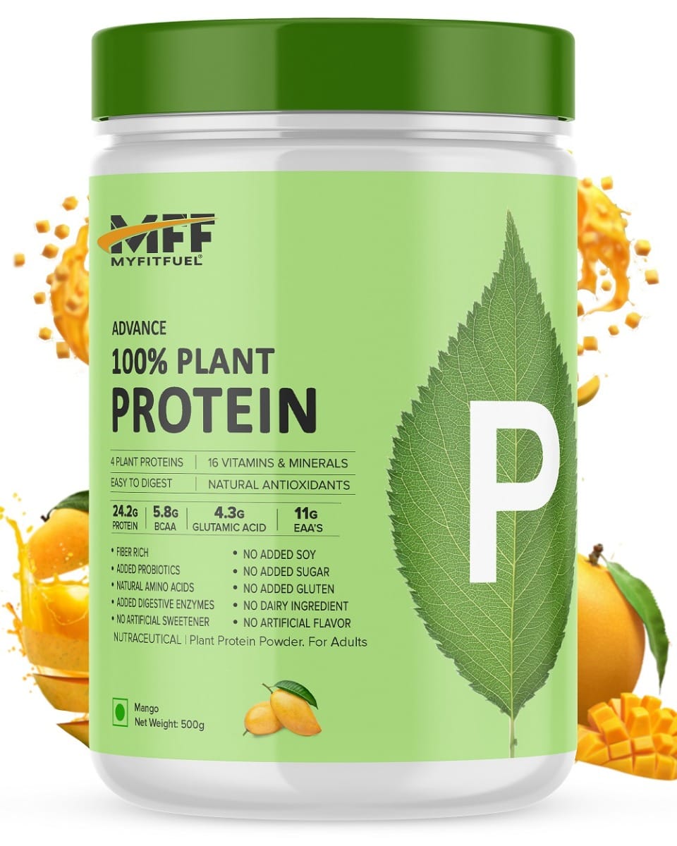 

MyFitFuel Advance 100% Plant Protein (4 Plant Proteins, 16 Vitamins & Minerals, Easy to Digest), 500g, Mango