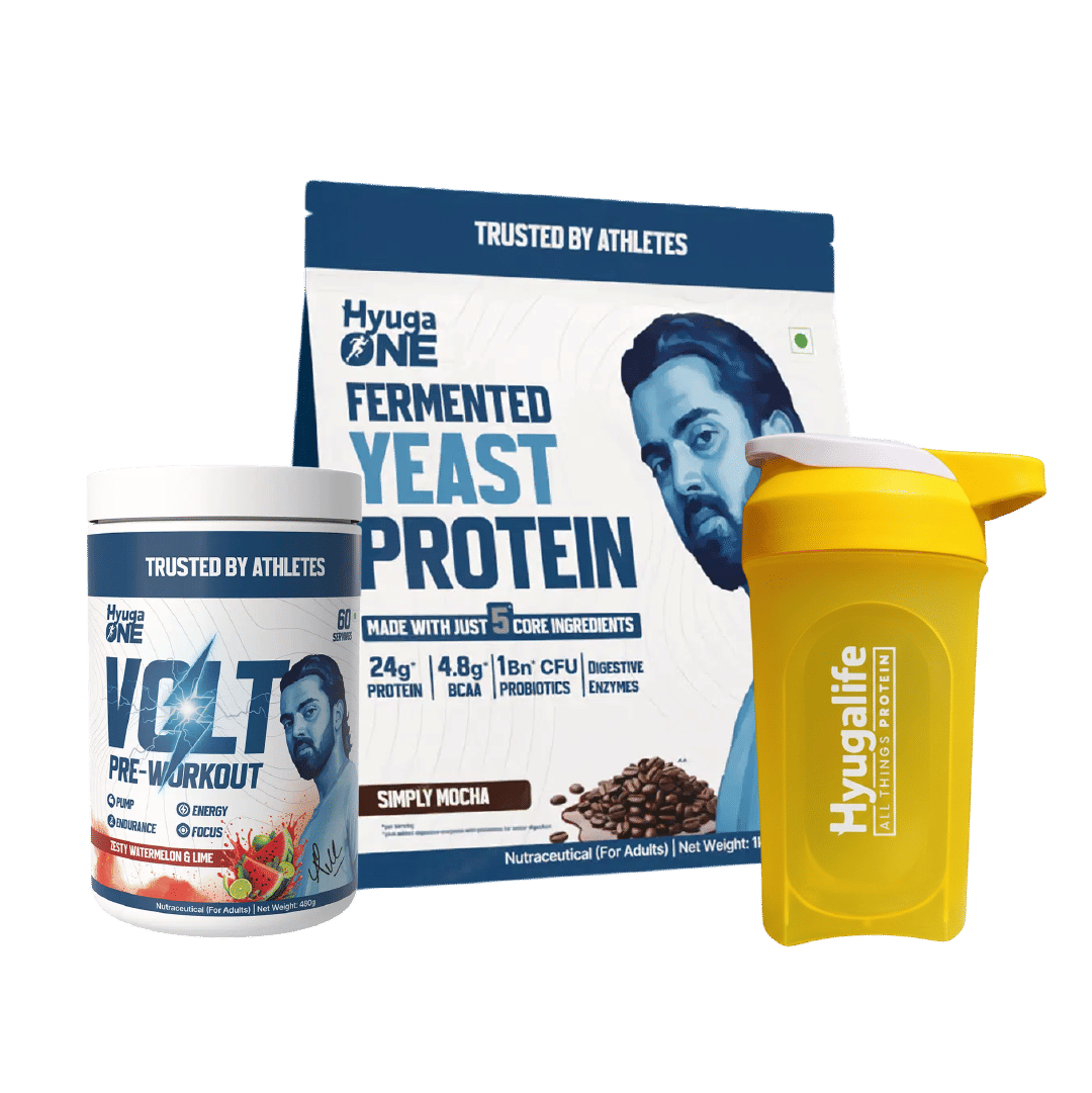 

Hyuga One Fermented Yeast Protein Mocha Coffee 24g Protein, 4.8g BCAA, Pre & Probiotics, Enzymes, Gut Friendly + VOLT Pre-Workout Zesty Watermelon ...